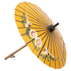 Vintage Handpainted Bamboo Umbrella, circa 1950