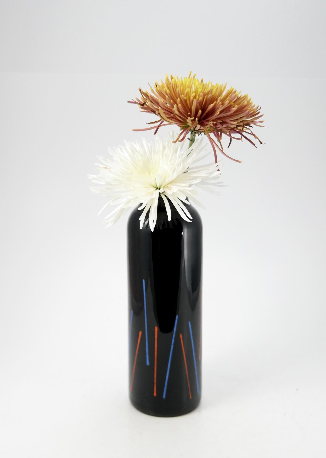 Czech Black glass designer vase by Marcela Vosmikova for Crystalex, Novy Bor, in 1988. For Sale