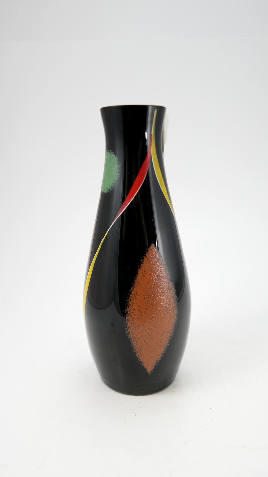 German Hand Painted Black Glass Bonbonier by VEB Kunstglas Arnstadt, 1960s