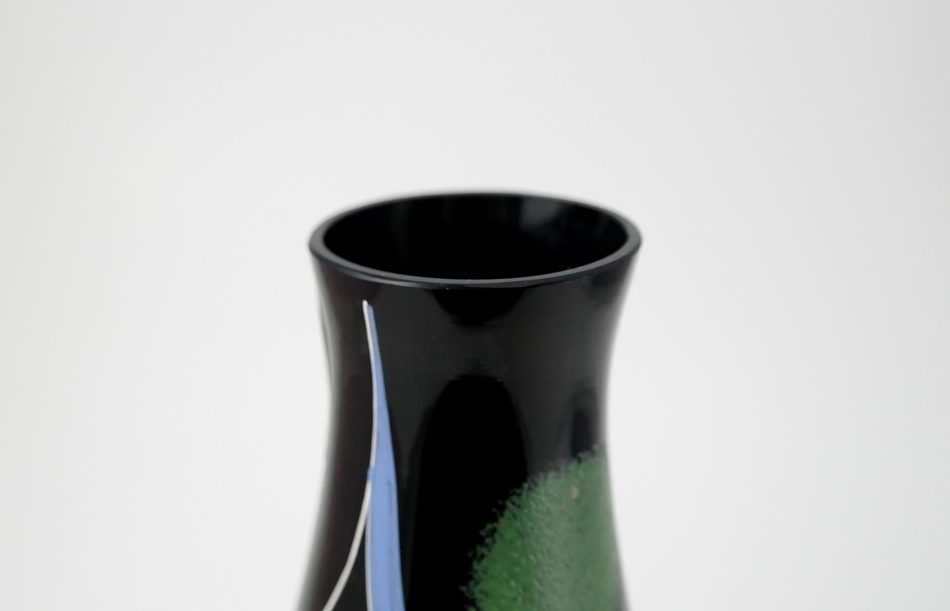 Hand Painted Black Glass Bonbonier by VEB Kunstglas Arnstadt, 1960s 1