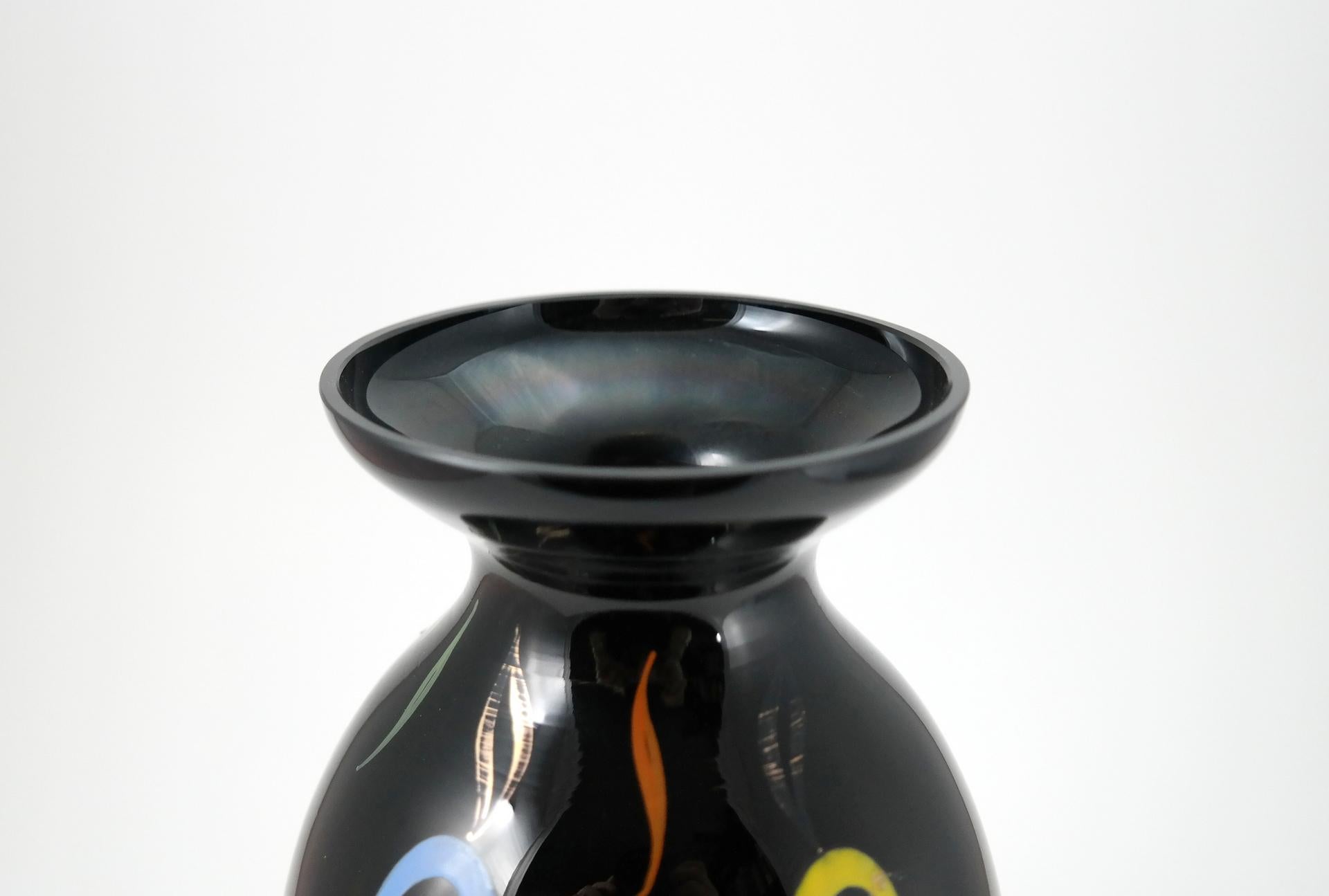 Hand Painted Black Glass Vase by VEB Kunstglas Arnstadt, 1960s 1
