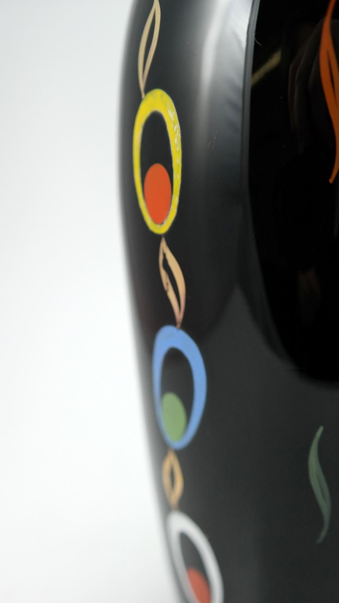Hand Painted Black Glass Vase by VEB Kunstglas Arnstadt, 1960s 2