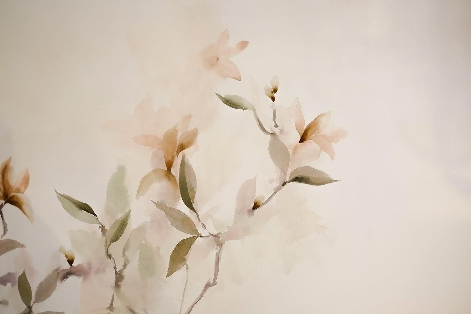 Set von drei handbemalten Wandteppichen „Magnolio“ im Angebot 1