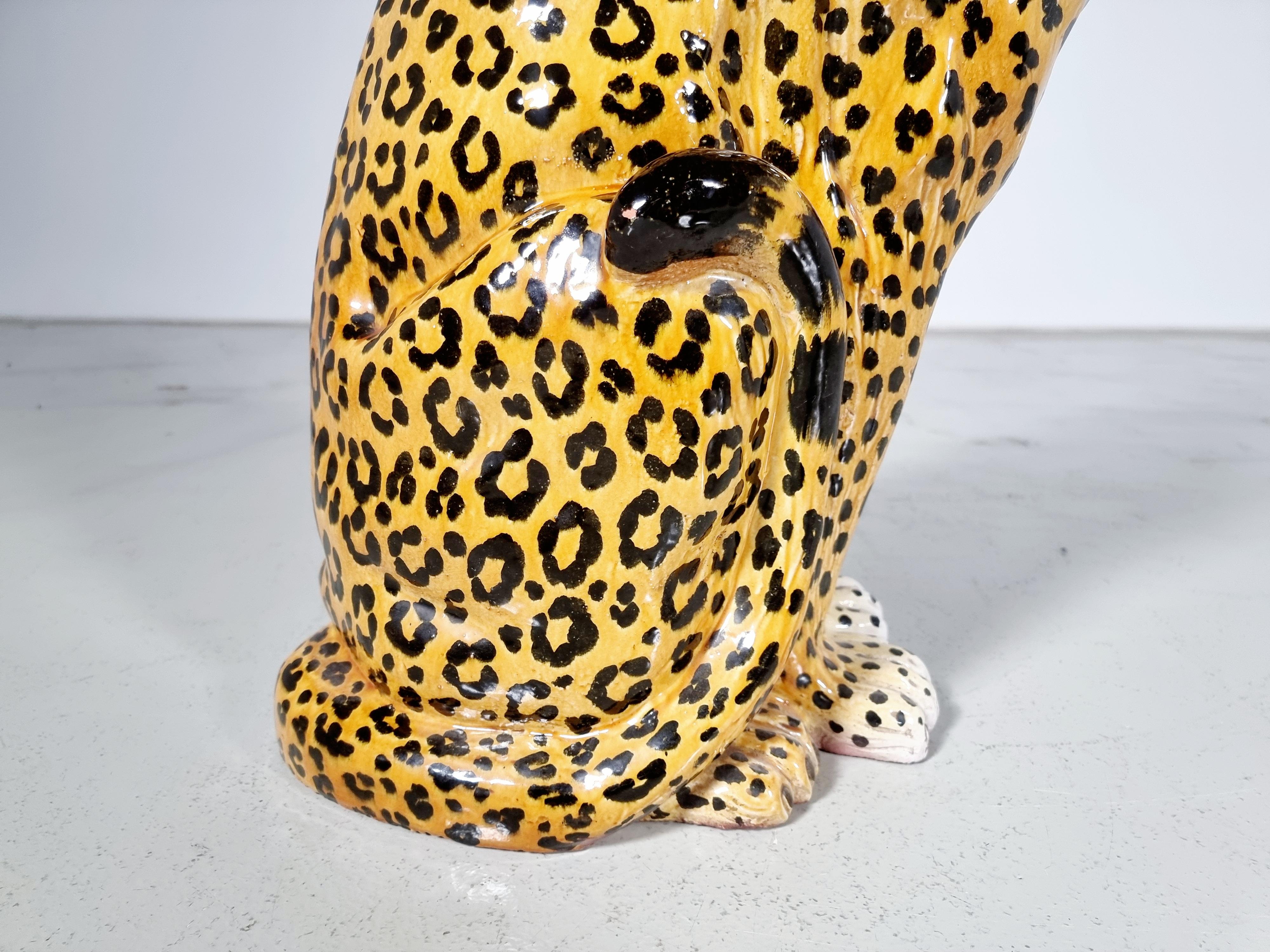 European Handpainted Ceramic Leopard Sculpture, Italy, 1960s