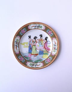 Chinese Export Porcelain Plate, Female Flute Players, circa 1970s