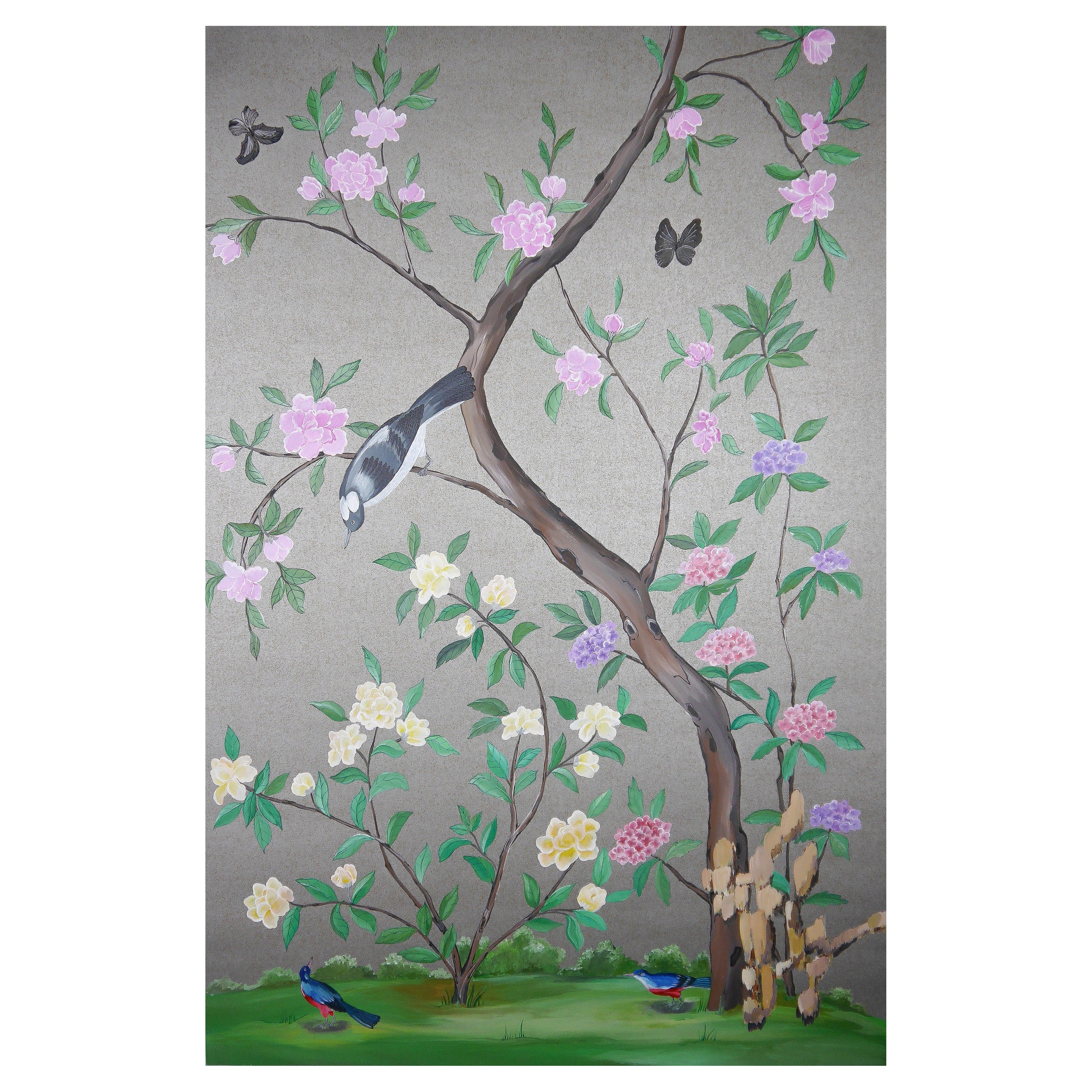 Handpainted Chinese Wallpaper Chinoiserie Panel 19th Century Berkeley For Sale