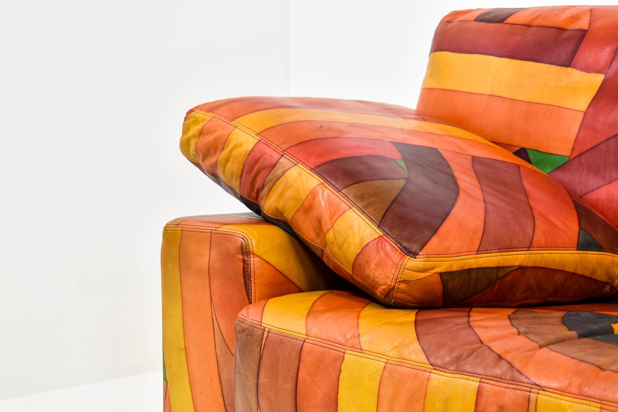 Unique Handpainted Colorful Leather Sofa, 1980s 3