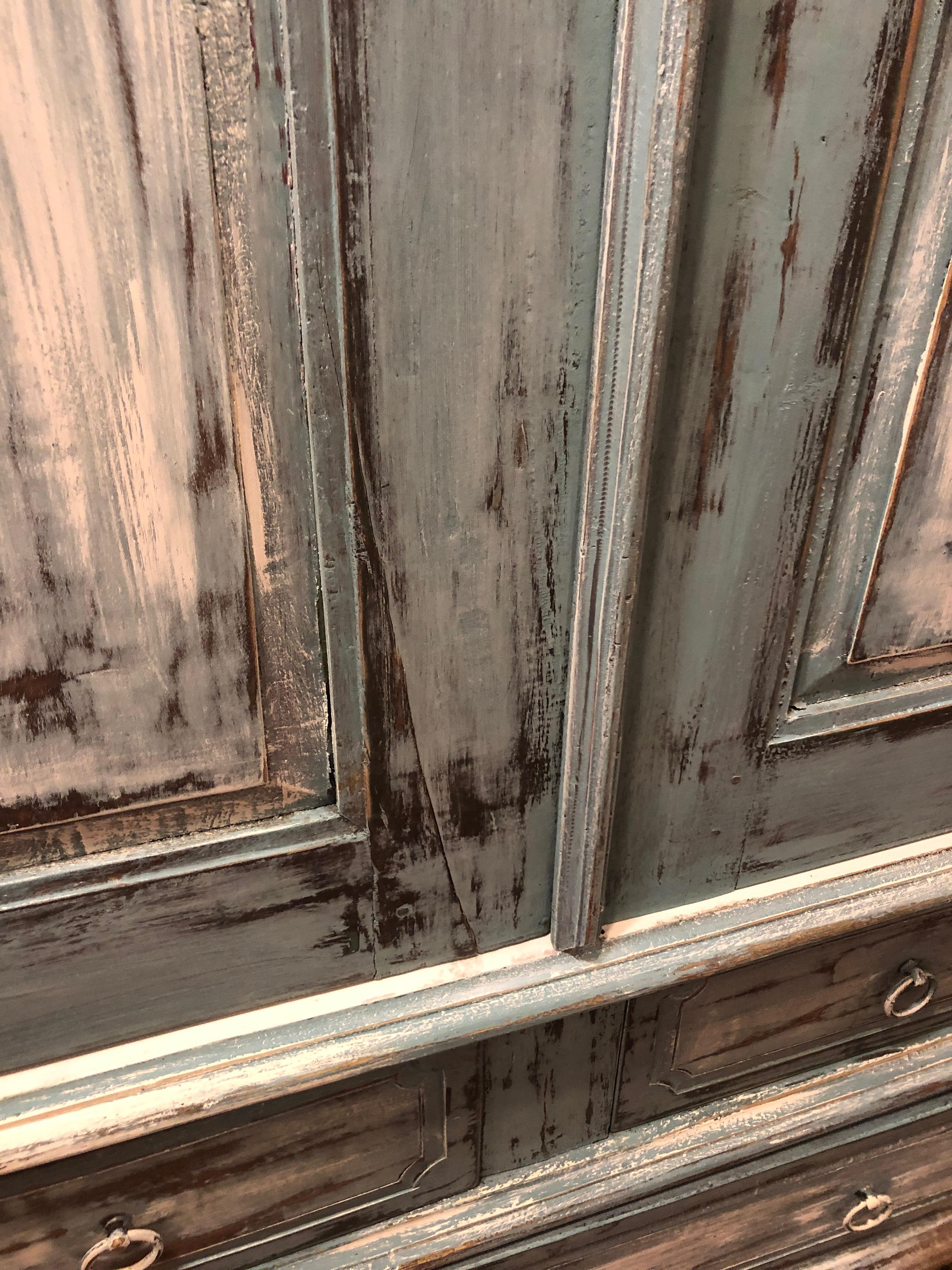 Wood Handpainted Country Distressed Storage Cabinet Armoire