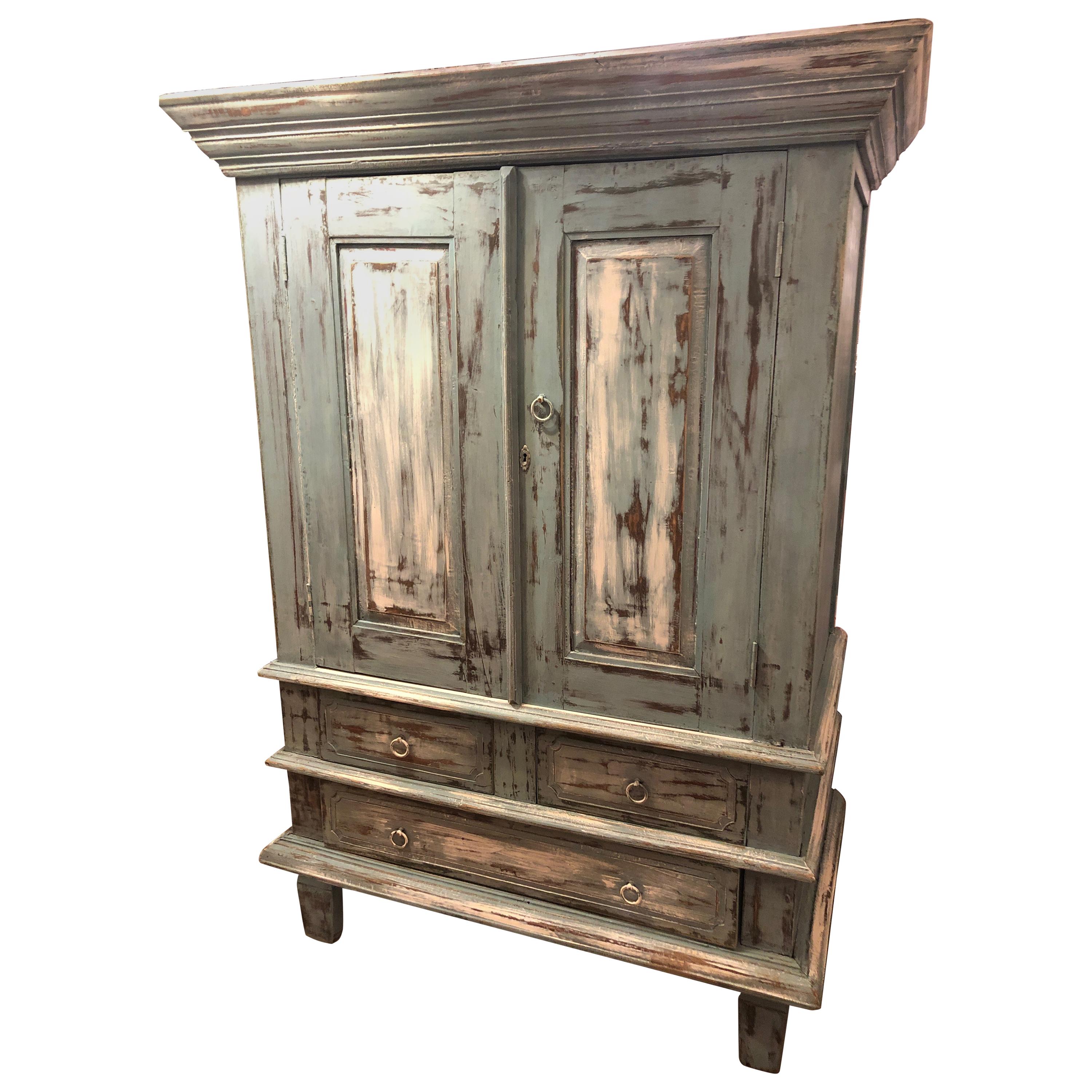 Handpainted Country Distressed Storage Cabinet Armoire