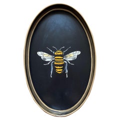 Handpainted Decorative Iron Tray Bee Black