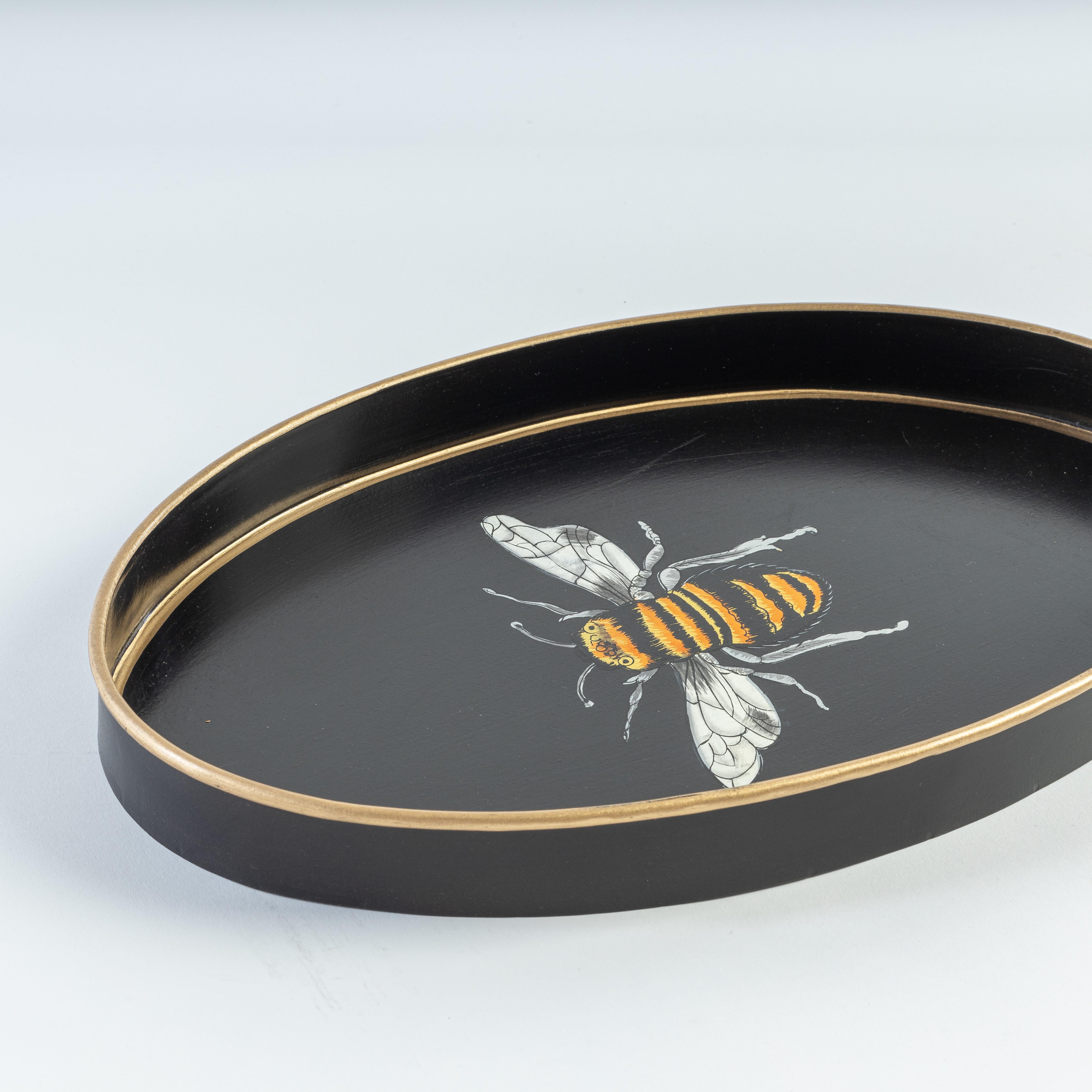 Bandeja de Hierro Decorativa Pintada a Mano - Abeja Negra Indio en venta