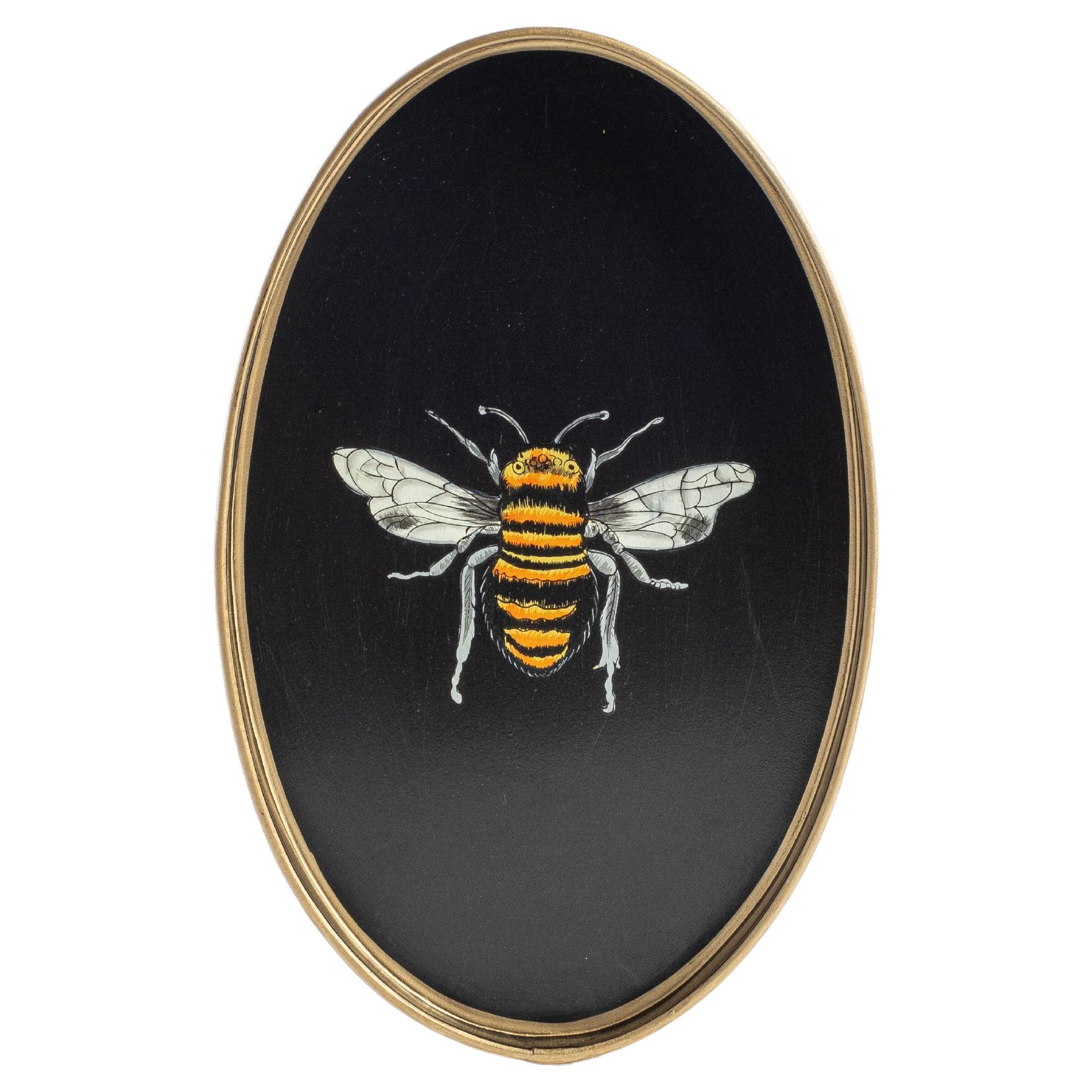 Bandeja de Hierro Decorativa Pintada a Mano - Abeja Negra