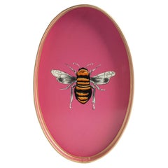 Bandeja de Hierro Decorativa Pintada a Mano - Abeja Rosa