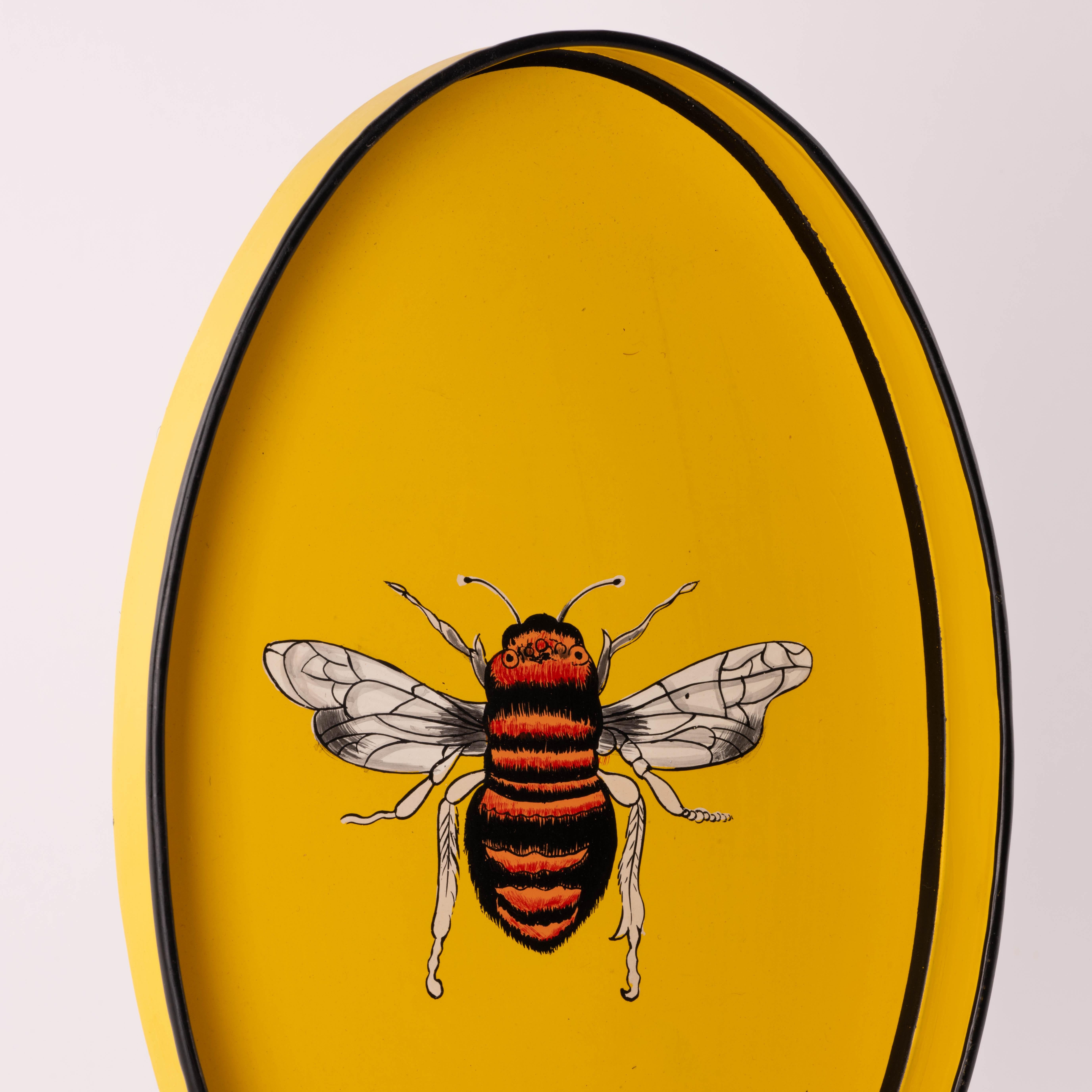 Indiano Vassoio decorativo in ferro dipinto a mano - Ape gialla