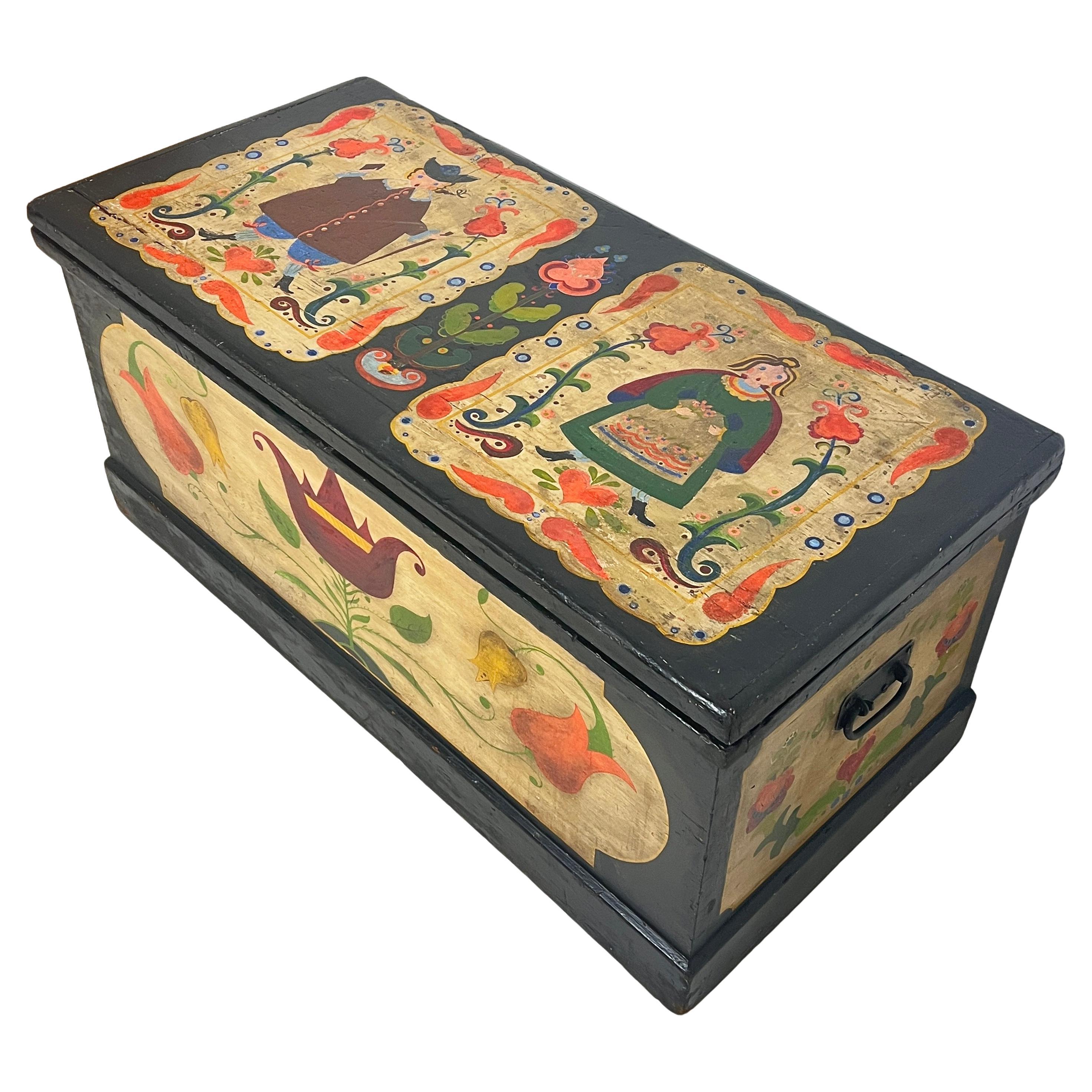 Handpainted Folk Art Wedding Chest by Peter Hunt, Provincetown, D. 1948 For Sale