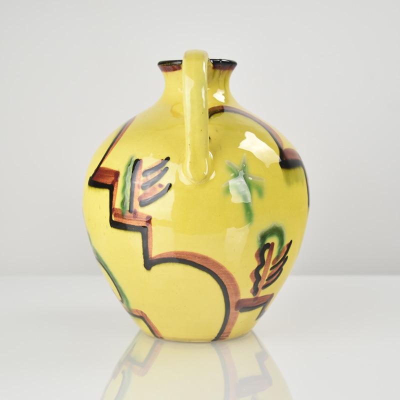 Dipinto a mano Vaso a brocca in ceramica tedesca dell'epoca Bauhaus dipinto a mano - Design suprematista Art Deco in vendita