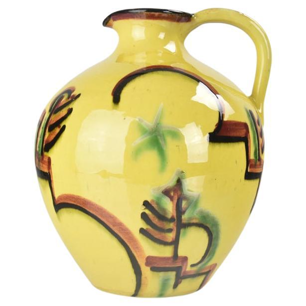 Handbemalte deutsche Krugvase aus Keramik aus der Bauhaus-Ära – Suprematistisches Art déco-Design