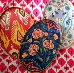 Hand-Painted Ikat Iron Tray - Red Flames