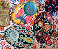 Hand-Painted Ikat Iron Tray - Floral