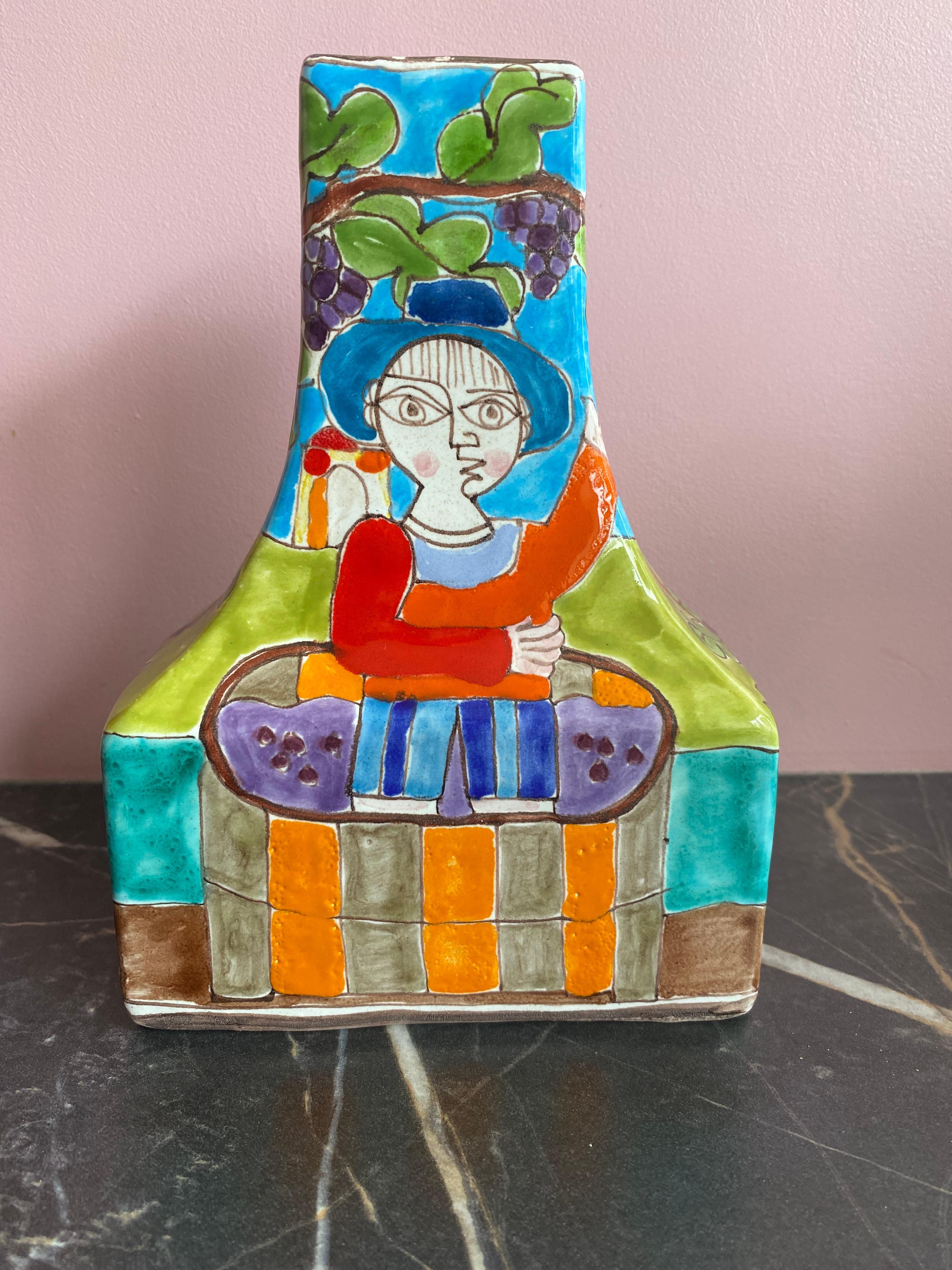 Jarrón italiano pintado a mano por Giovanni DeSimone Italia mediados del siglo XX en venta