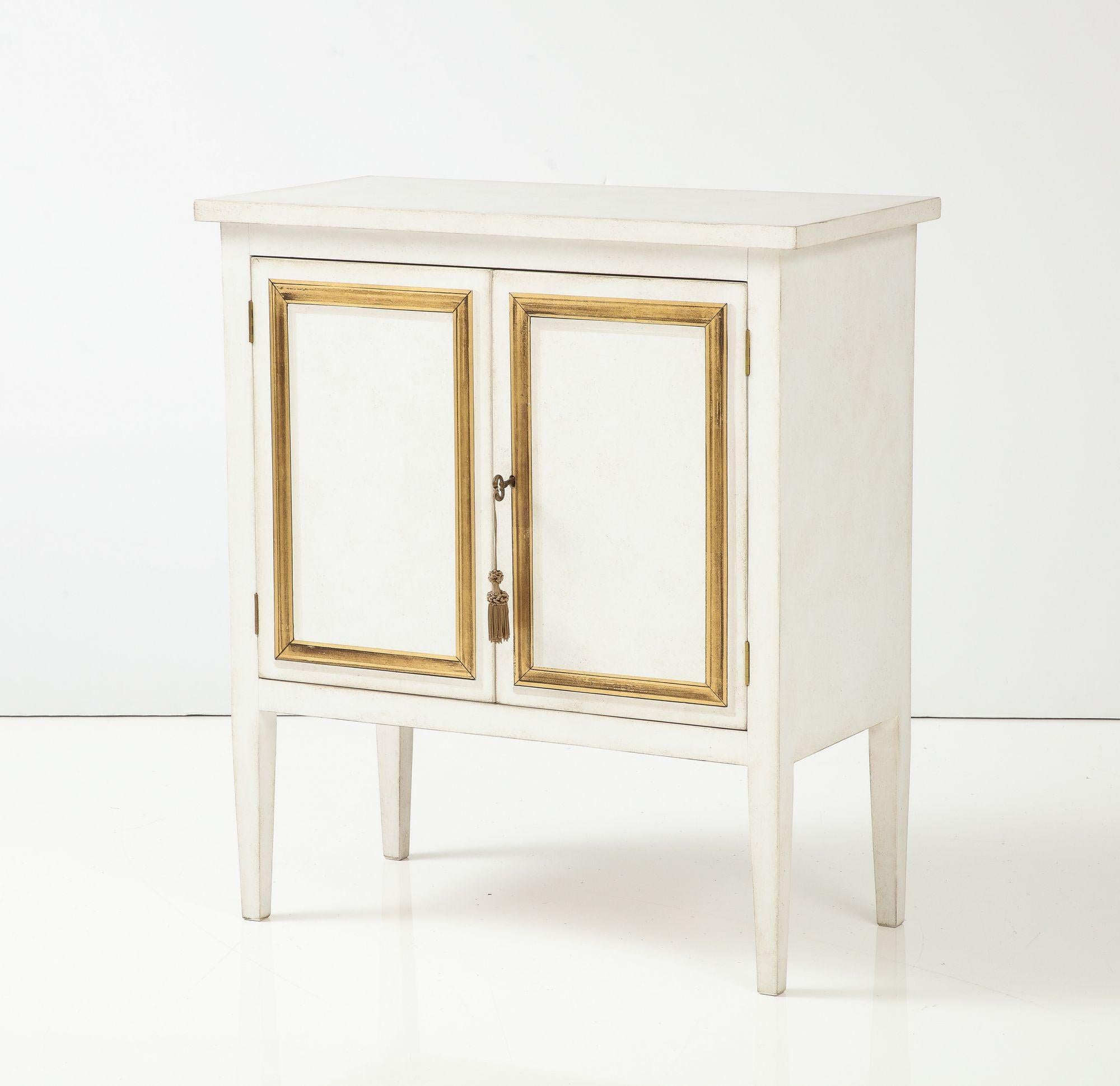 Contemporary Handpainted Ivory and Gold Trompe l'oeil Cabinet or Nightstand, 21st C. For Sale