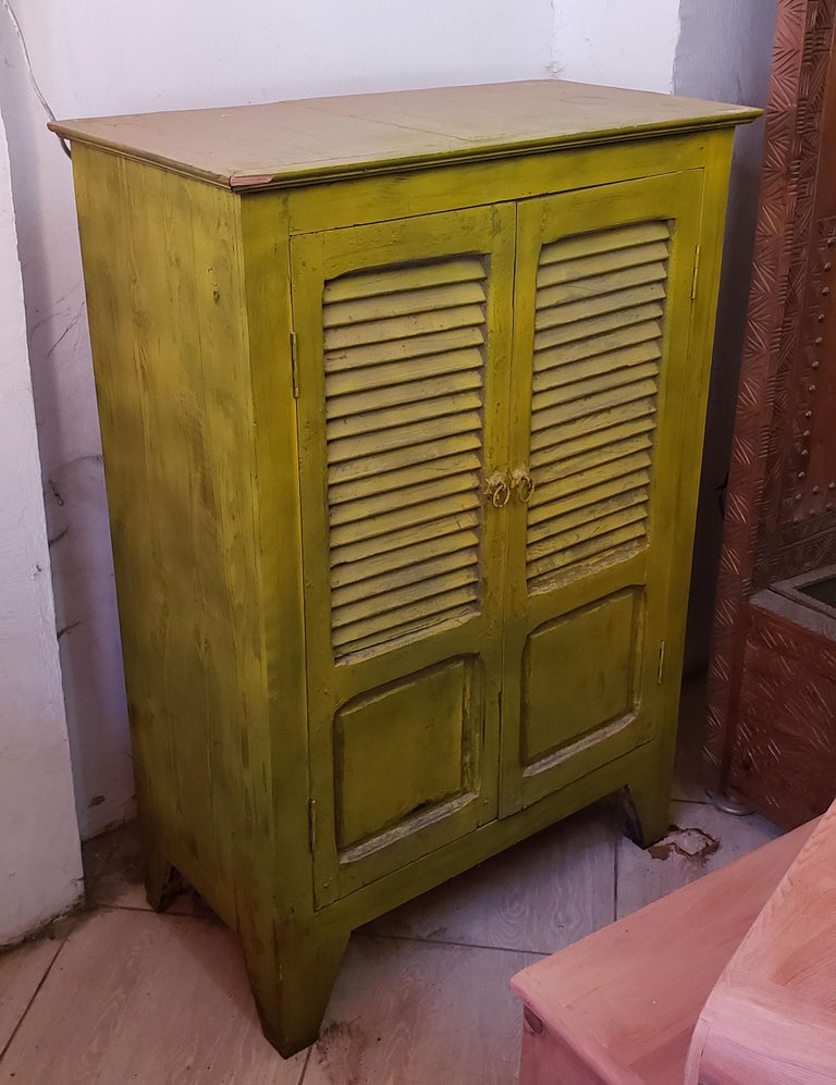 Handpainted Moroccan Cabinet Using Old Yellow Window Shutters For