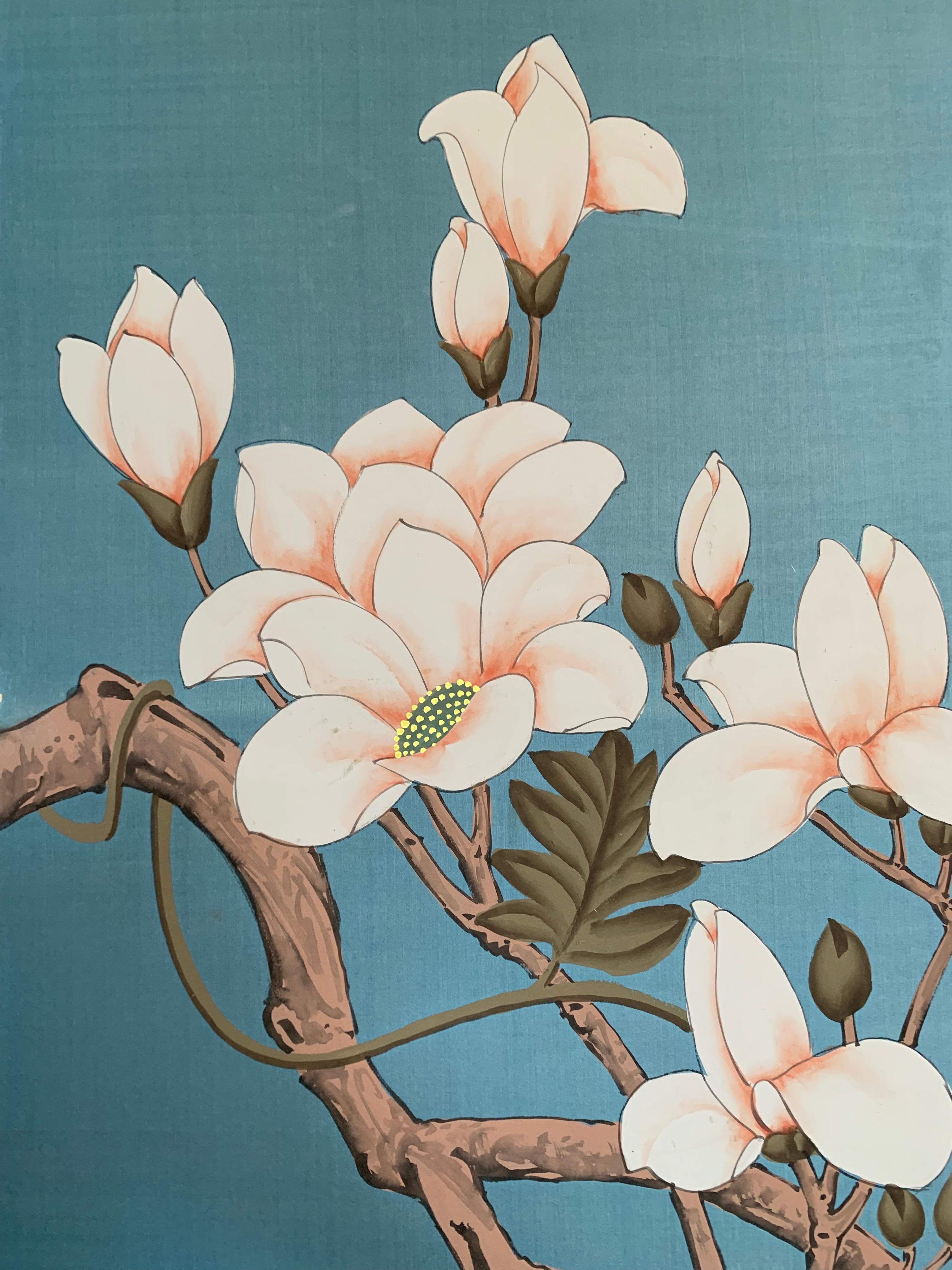 Handpainted on Silk Screen Six-Panel 1940s Coromandel Painting Chinese 1