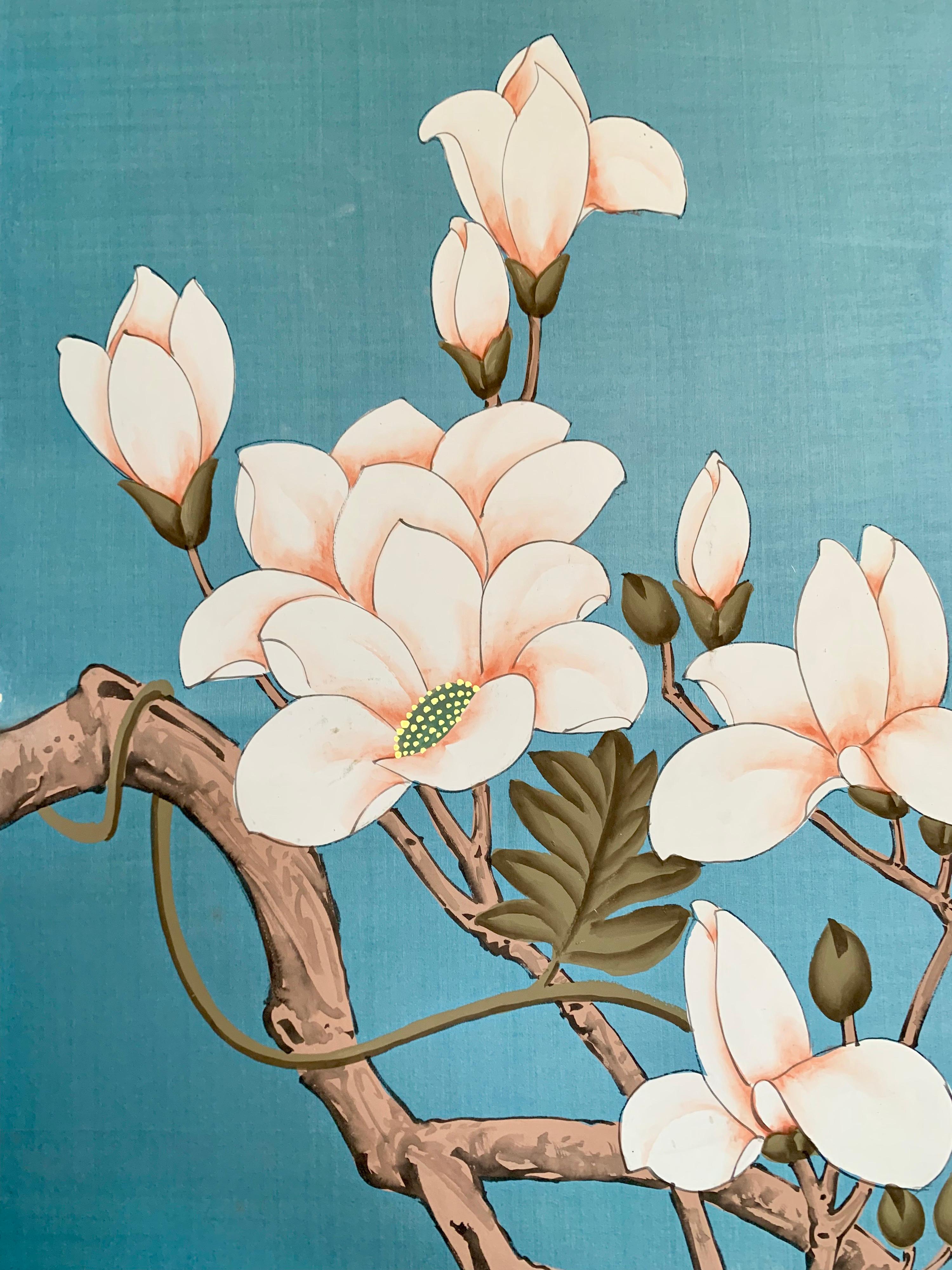 Mid-20th Century Handpainted on Silk Screen Six-Panel 1940s Coromandel Painting Chinese
