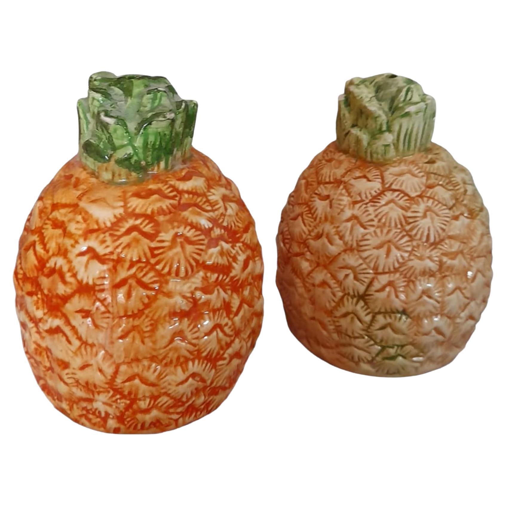 Hand Painted Pineapple Salt & Pepper Made in Italy Set of 2 For Sale