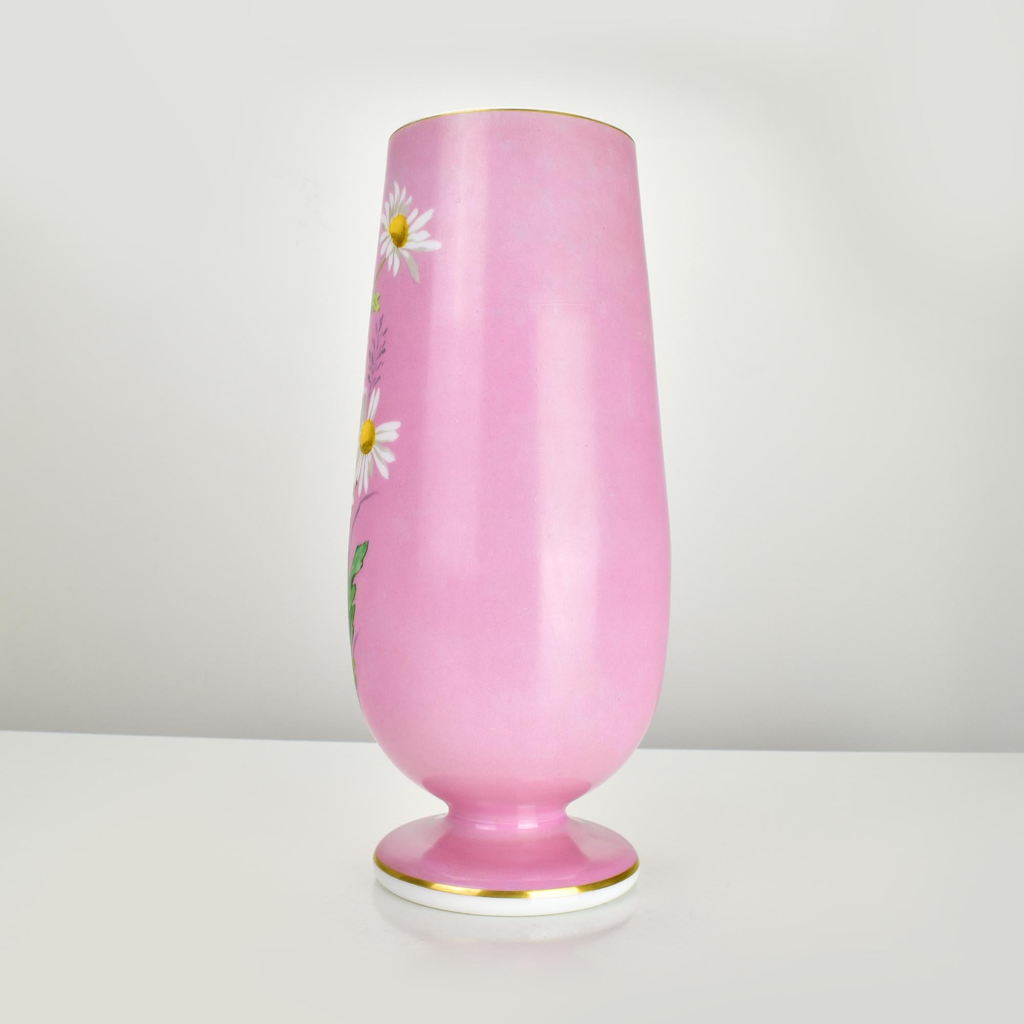 Handbemalte Vase aus rosa Opalglas mit Zitronen und Zitronenschalen, 19. Jahrhundert (Französisch) im Angebot