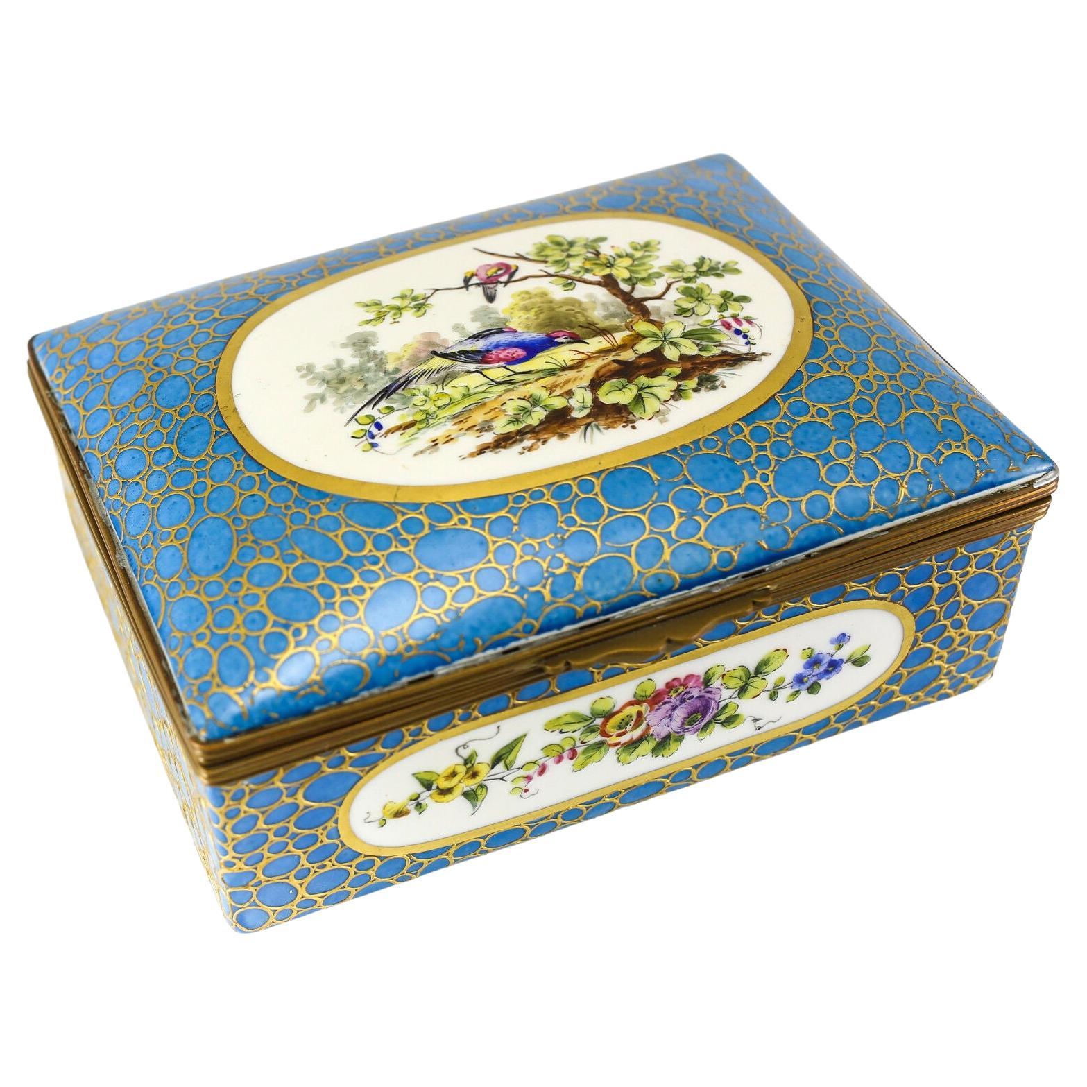 Handpainted Porcelain and Gilt Bronze Jewelry Box Sevres, Features Pheasant For Sale