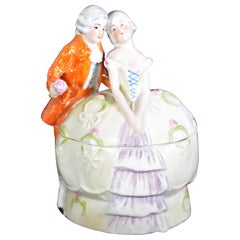 Hand Painted Porcelain Trinket Box Couple in Costume