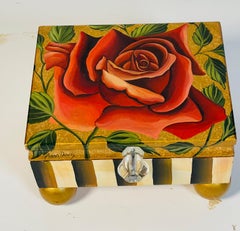 Boîte à trésors en bois signée Rose peinte à la main