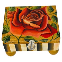 Boîte à trésors en bois signée Rose peinte à la main