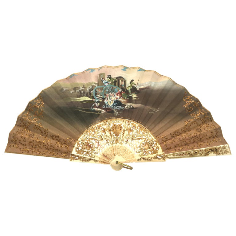 Hand Painted Small Goya Fan-El Cacharrero, 19th Century For Sale at 1stDibs