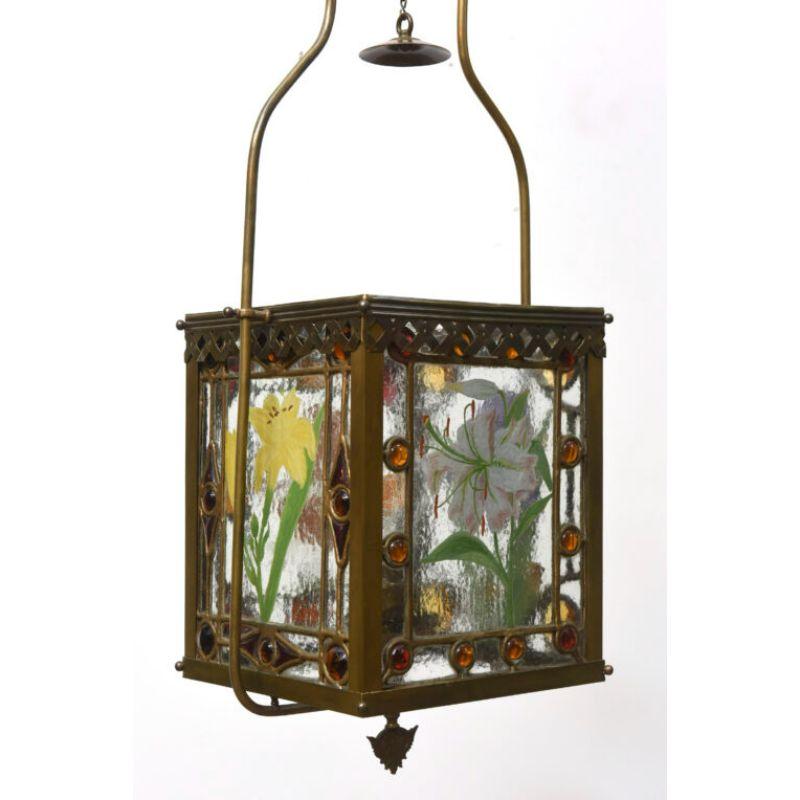 Handpainted Stained Glass Harp Lantern In Good Condition For Sale In Canton, MA