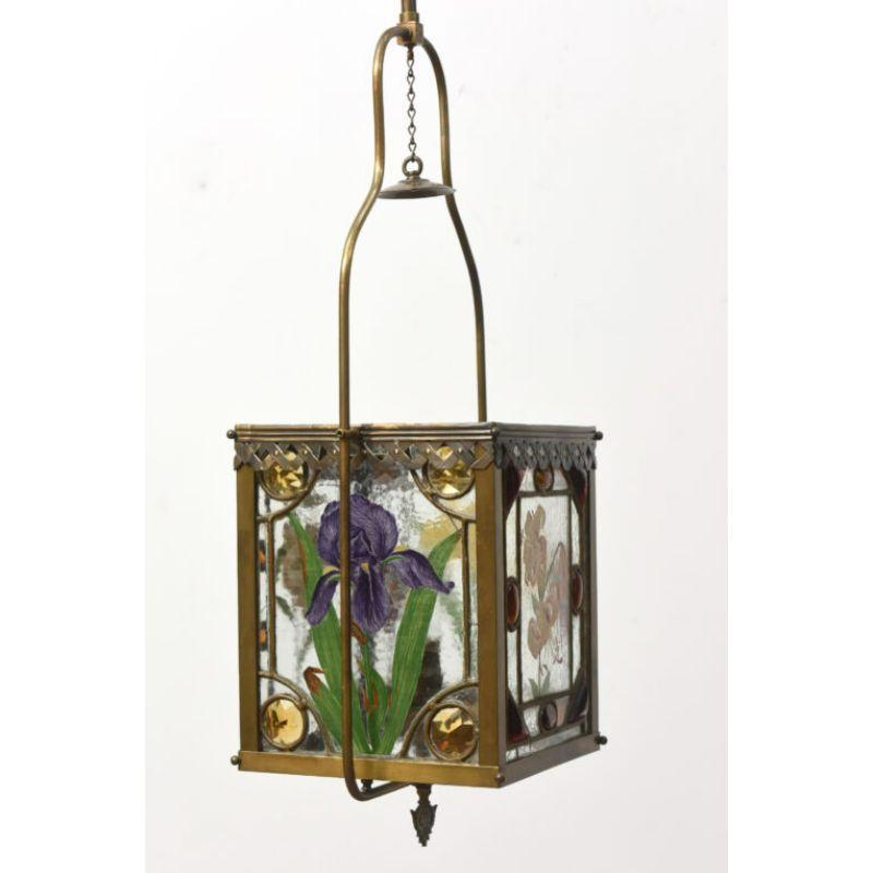 19th Century Handpainted Stained Glass Harp Lantern For Sale