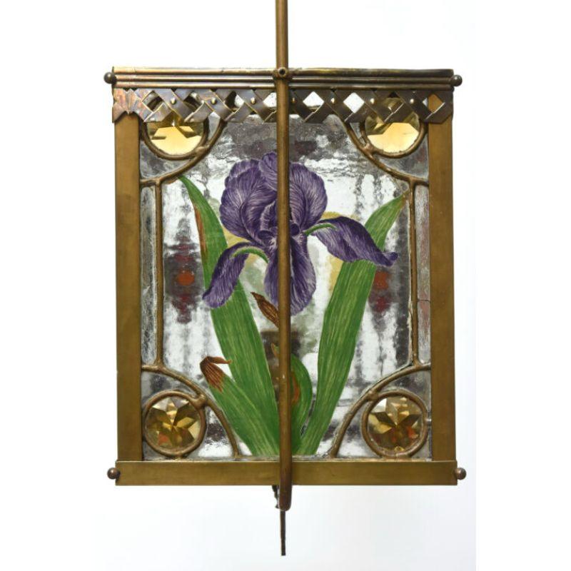 Handpainted Stained Glass Harp Lantern For Sale 1