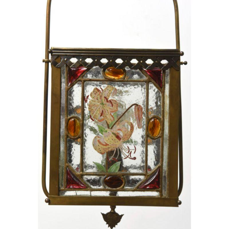 Handpainted Stained Glass Harp Lantern For Sale 2