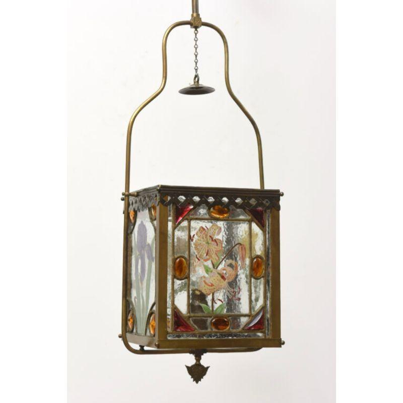Handpainted Stained Glass Harp Lantern For Sale 3