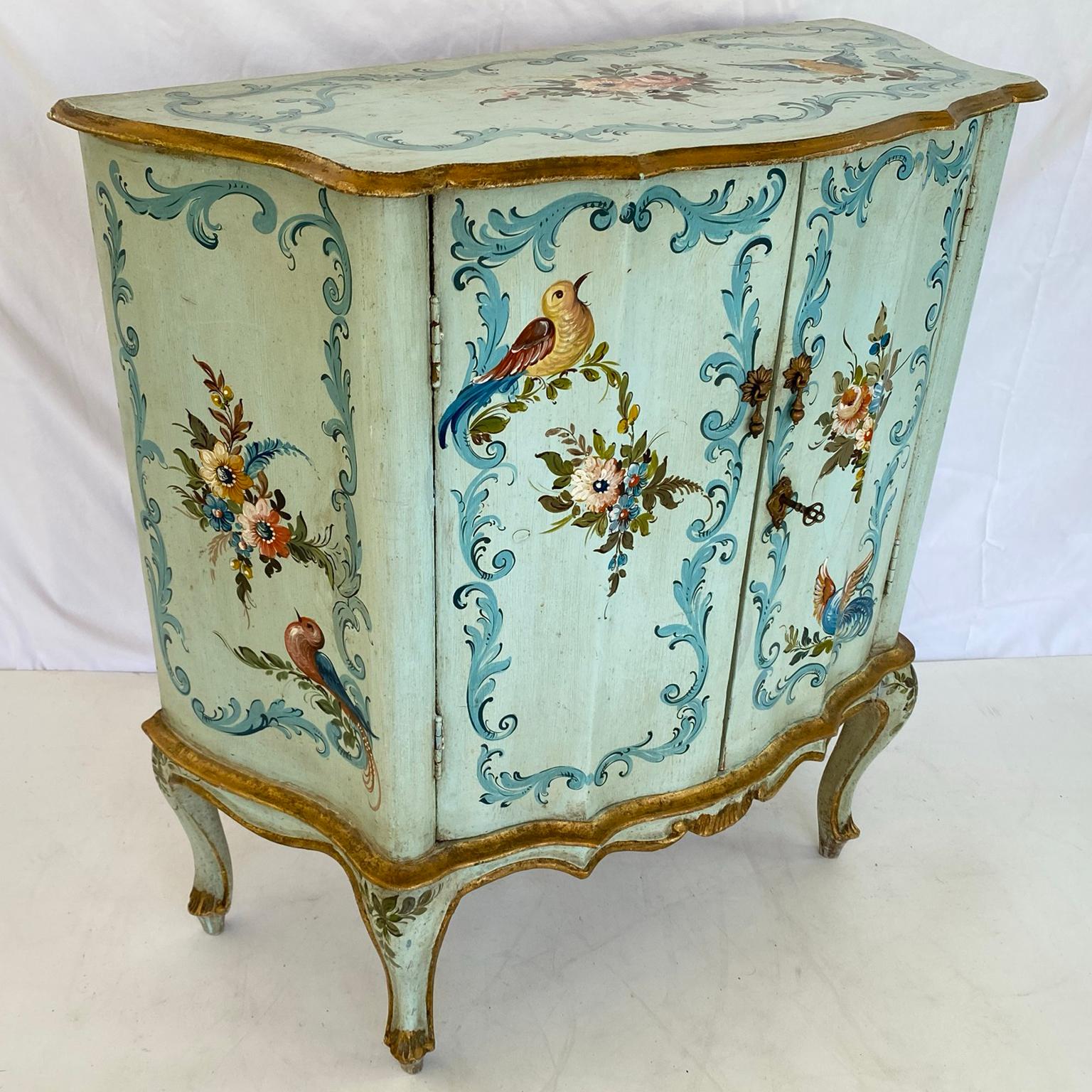 Gilt Handpainted Venetian Credenza Cabinet For Sale
