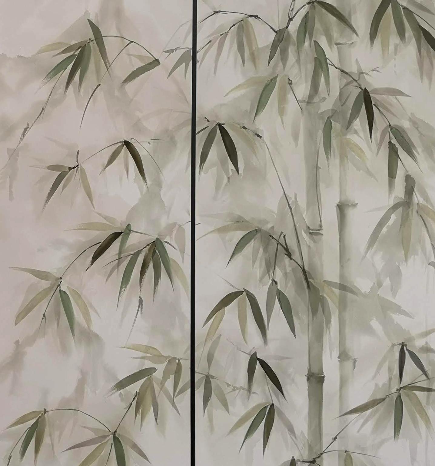 Handbemalte Wandleuchter „Bamboo Forest“, Dreier-Set (Hollywood Regency) im Angebot