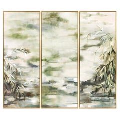 Handpainted Wallpaper "Water Reflection", Set of Three