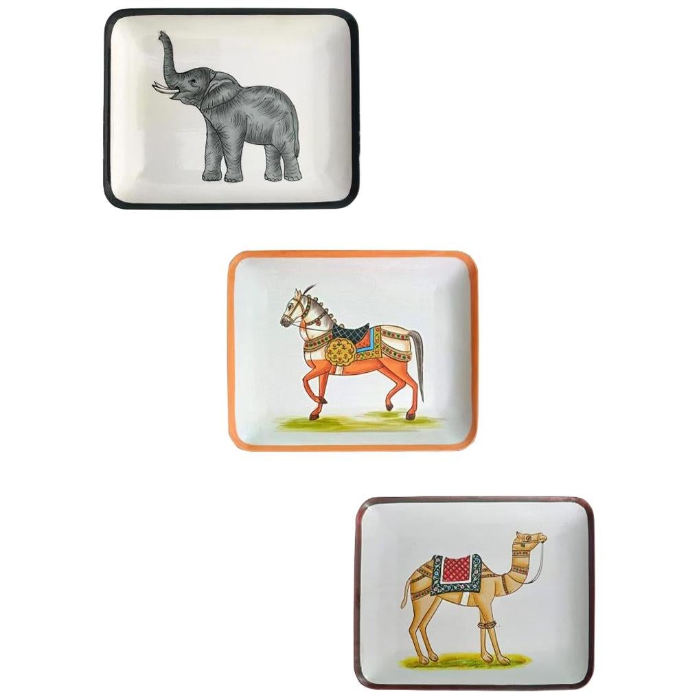 Handpanited Vide-Poches, Pin Tray Set of 3  For Sale