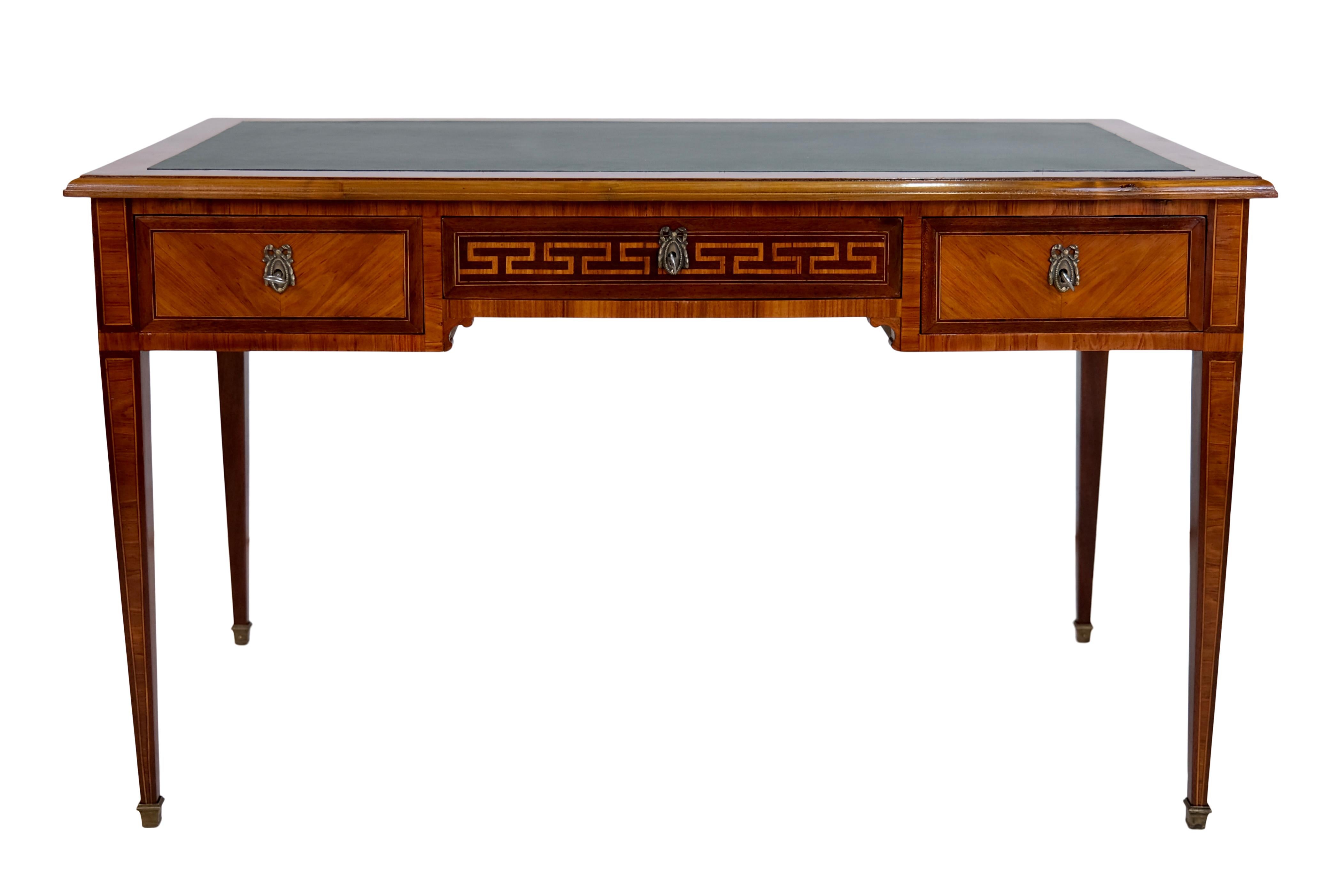 Louis XVI Handpolished 1830s Louis Seize XVI Desk with Green Leather Tabletop