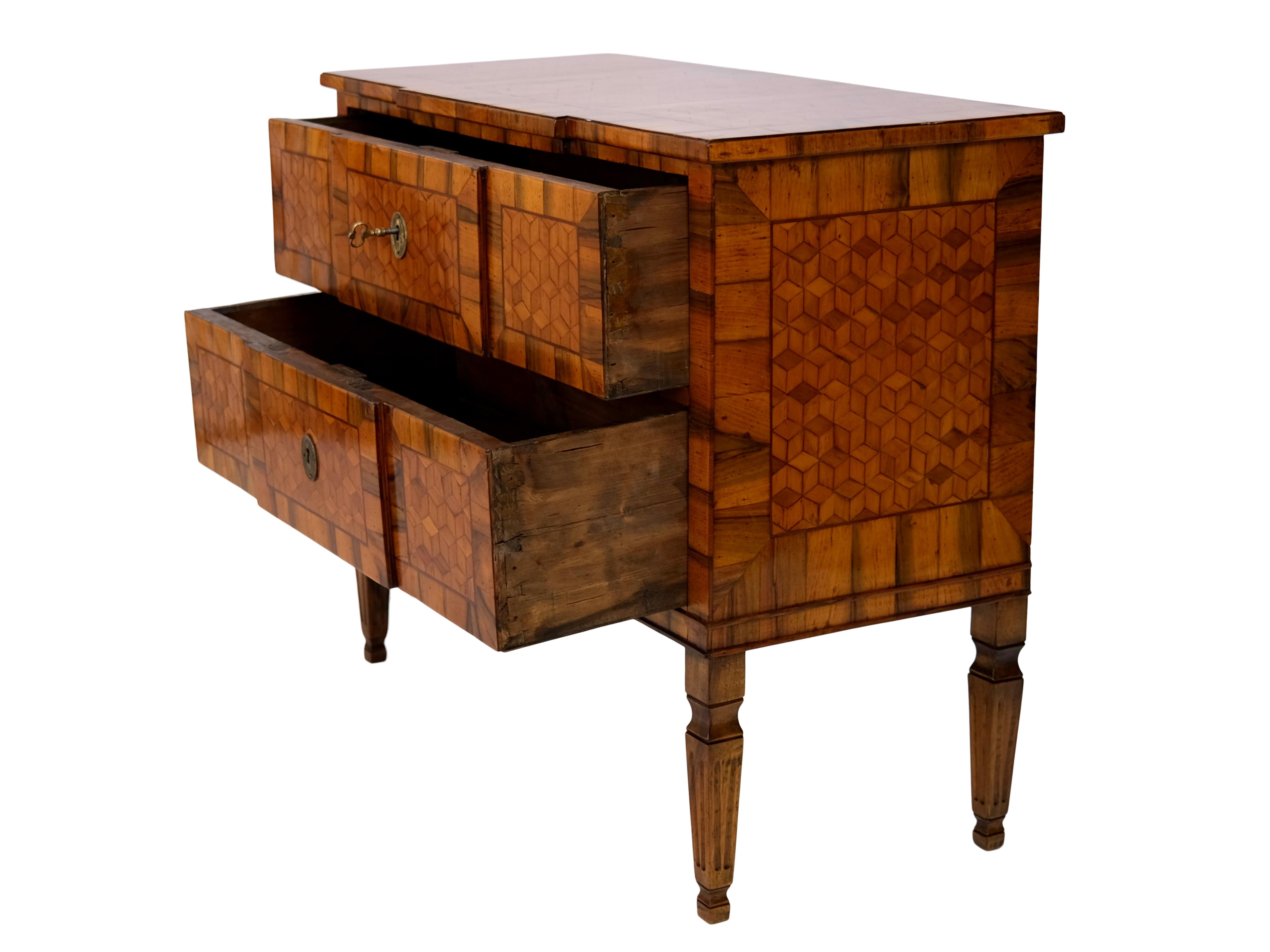 French Handpolished 1830s Louis Seize XVI Style Chest of Drawers in Nutwood