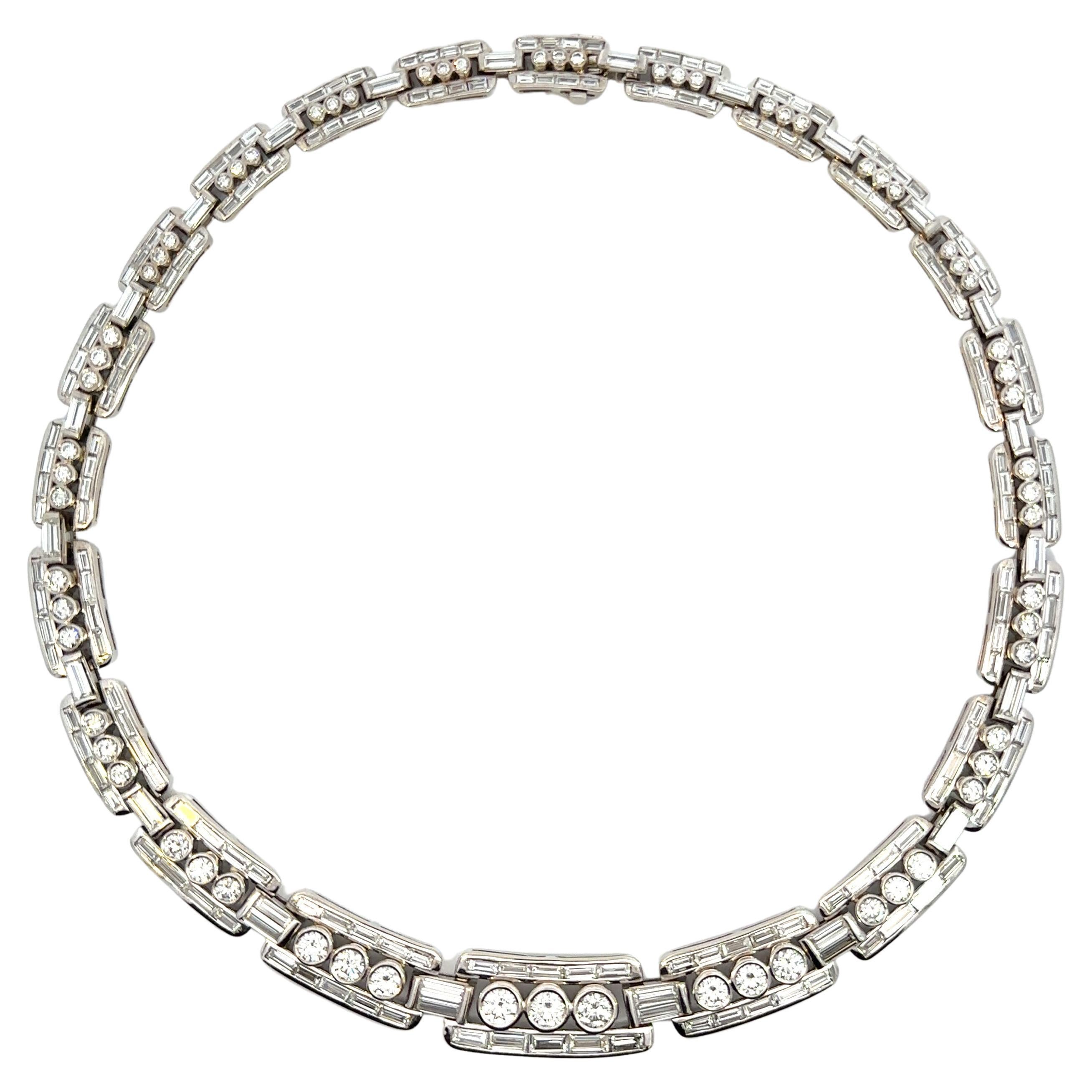 Handrafted 24.13Ct Diamond Baguette and Brilliant Cut Diamond Necklace in 18 Kt 