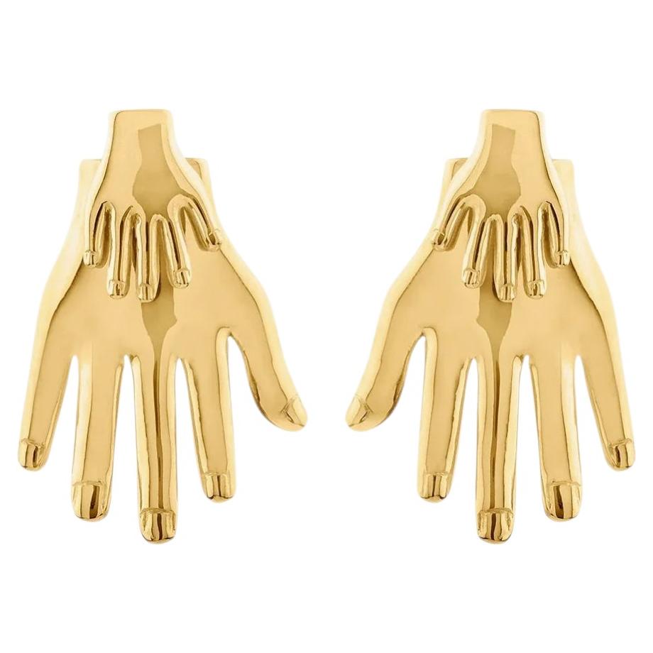Hands Earrings in 22k Gold Plated Bronze by SOPHIE SIMONE DESIGNS For Sale