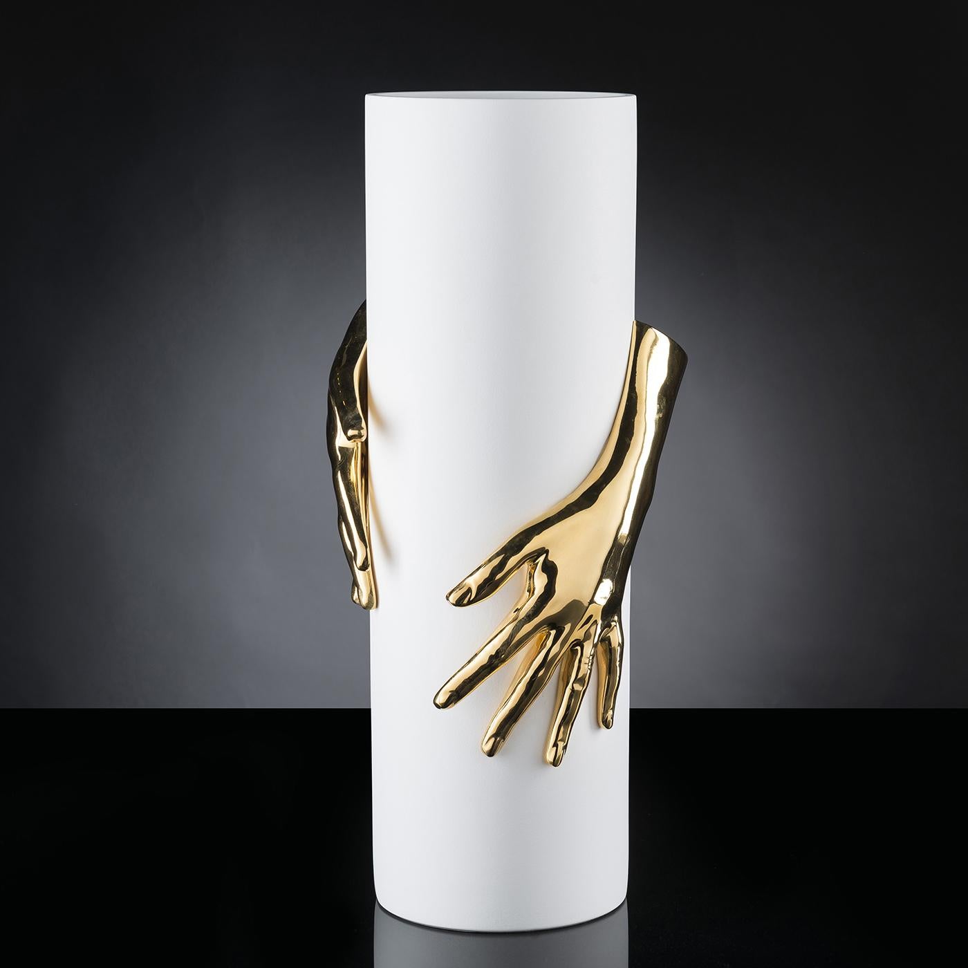 Modern Hands Gold and White Vase