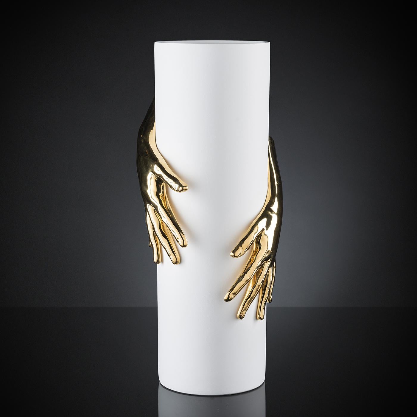 Contemporary Hands Gold and White Vase